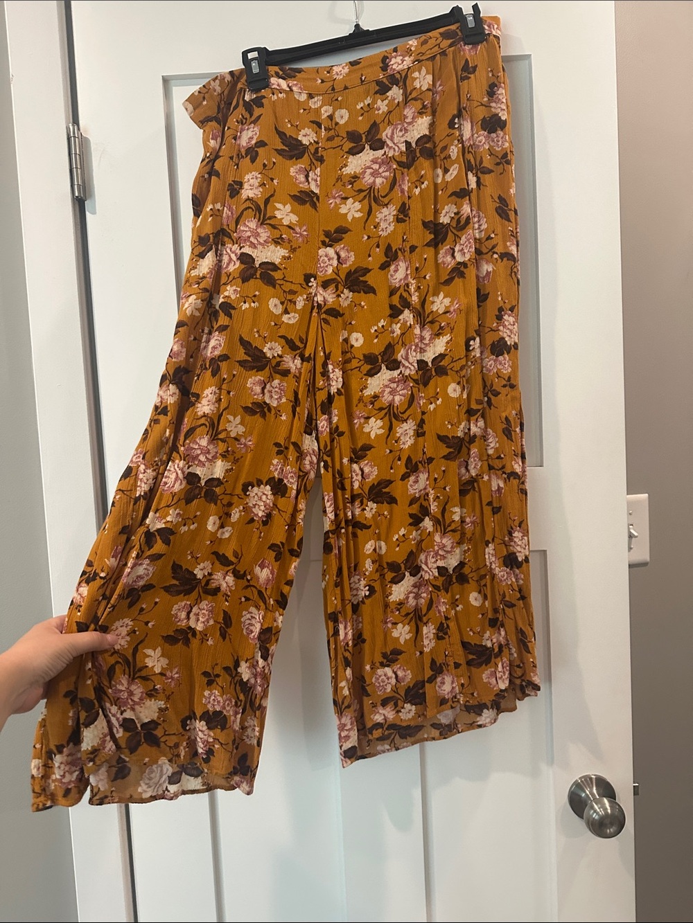 American Eagle Outfitters Mustard Floral Wide-Leg Pants